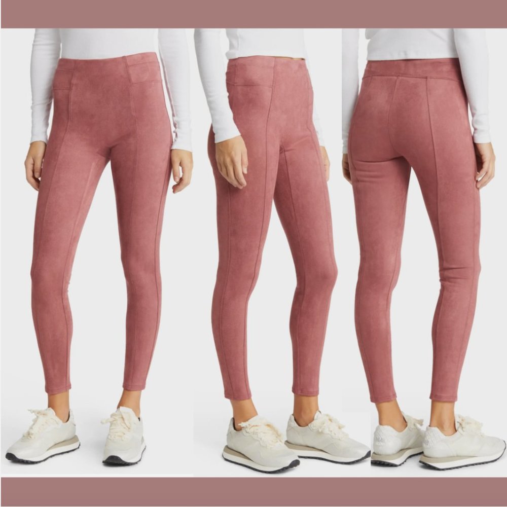 NWT $98 Spanx Faux Suede Leggings in Rich Rose [ SZ Small Petite ]‎ #6139